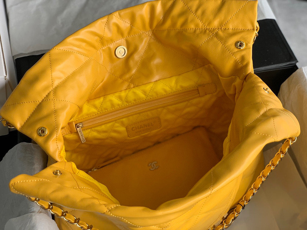 Chanel 22 Handbag AS3261 Shiny Calfskin Gold-Tone Metal Yellow