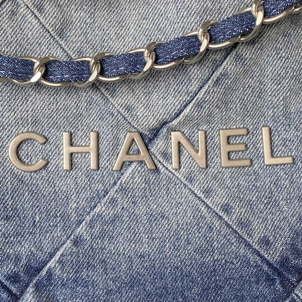 Chanel 22 Handbag AS3261 Washed Denim Light Blue