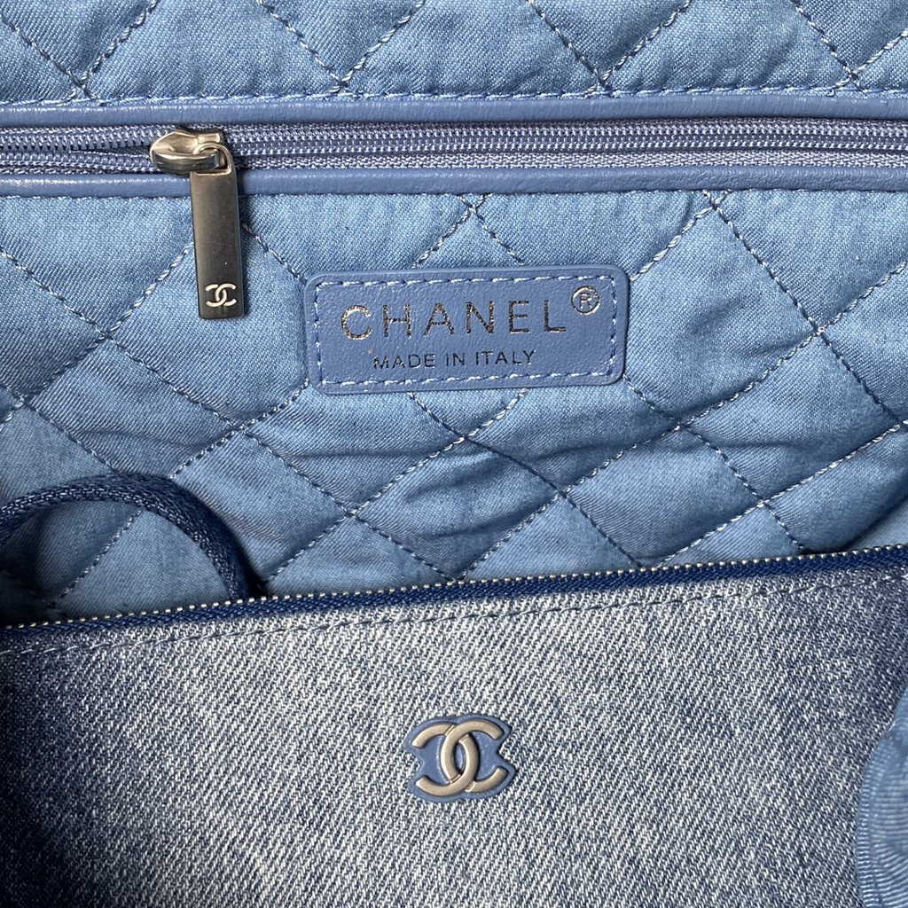 Chanel 22 Handbag AS3261 Washed Denim Light Blue