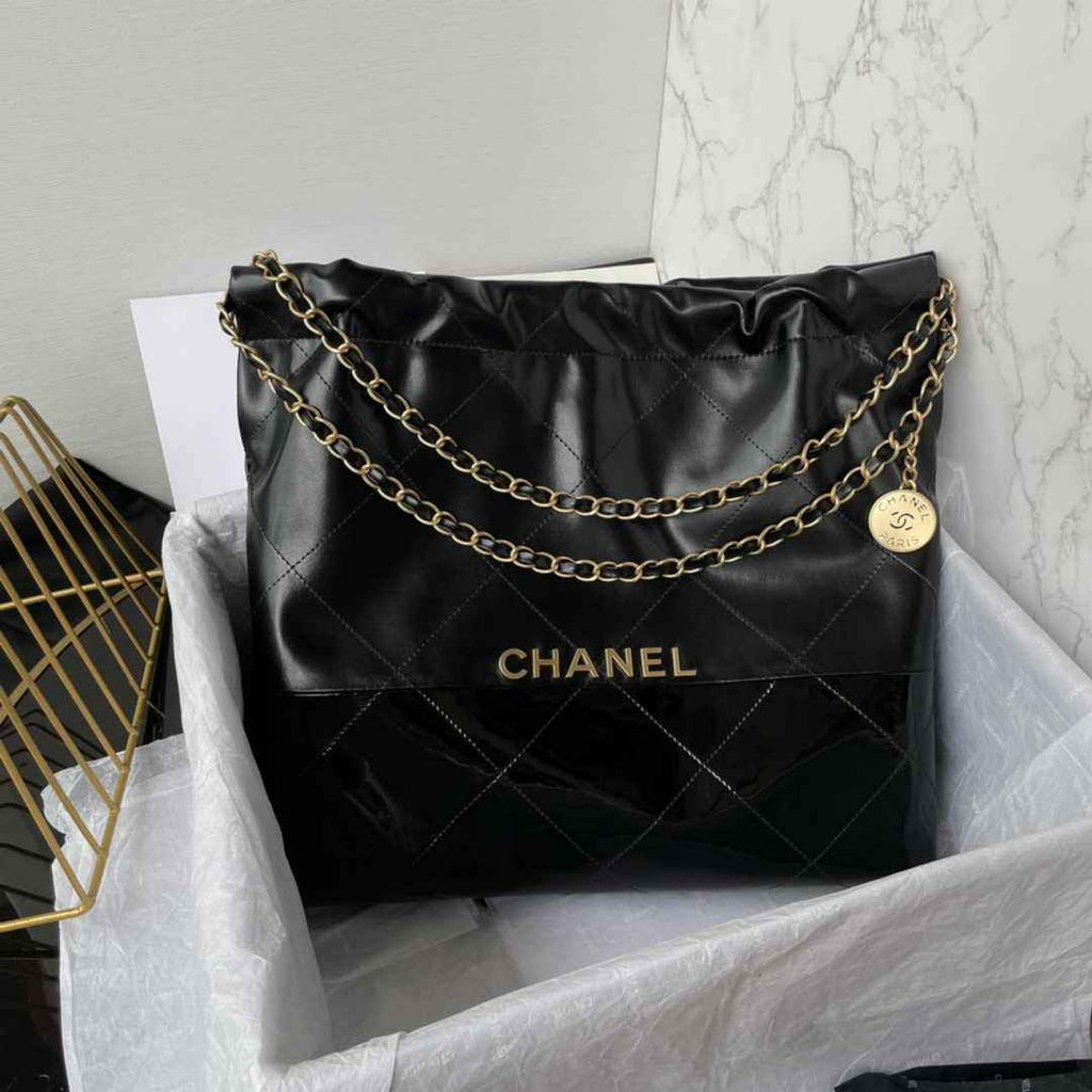 Chanel 22 Handbag AS3261 Black Calfskin