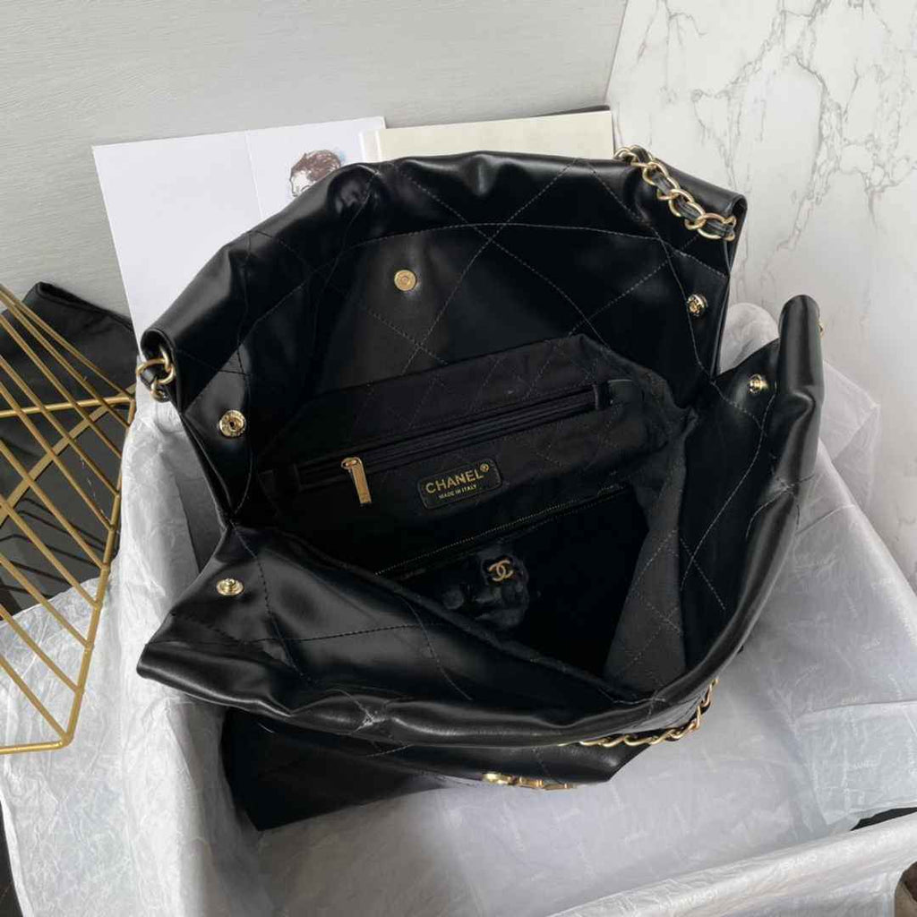 Chanel 22 Handbag AS3261 Black Calfskin