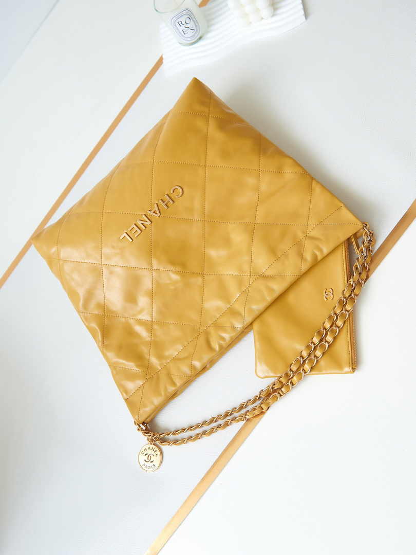 Chanel 22 Handbag AS3261 Calfskin Yellow