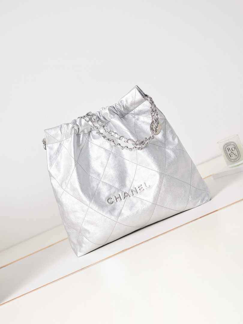 Chanel 22 Handbag AS3261 Calfskin Silver