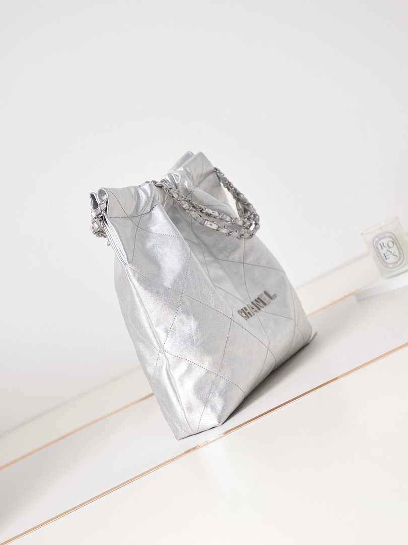 Chanel 22 Handbag AS3261 Calfskin Silver