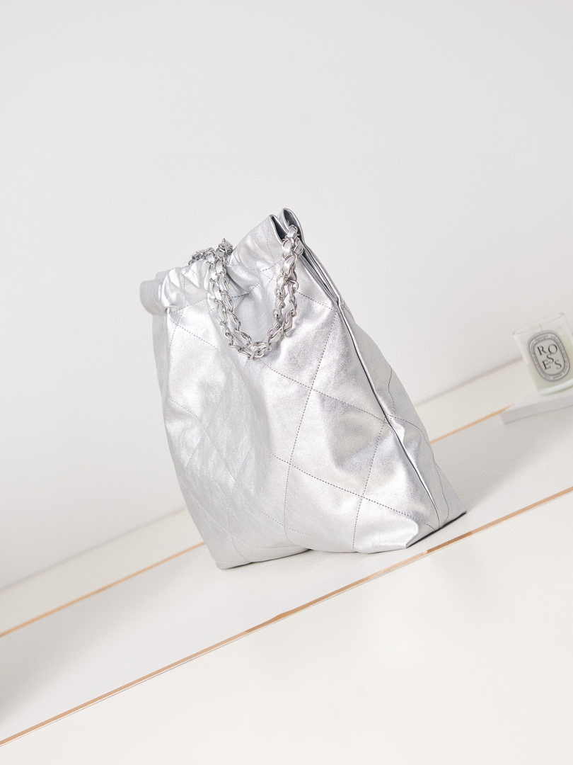 Chanel 22 Handbag AS3261 Calfskin Silver