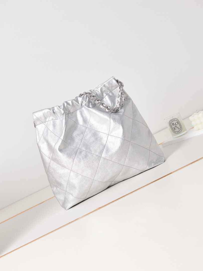 Chanel 22 Handbag AS3261 Calfskin Silver