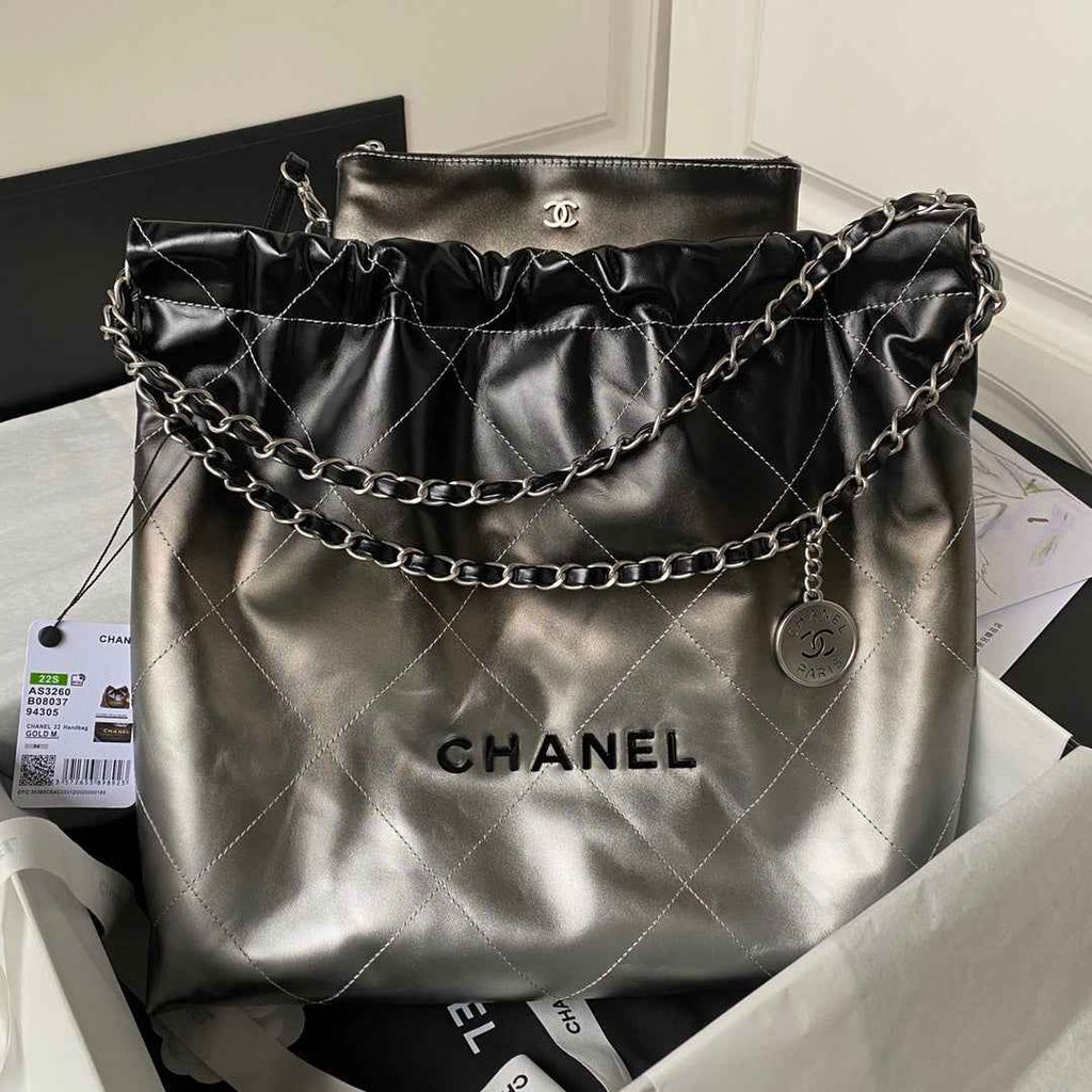 Chanel 22 Handbag AS3261 Gray Calfskin