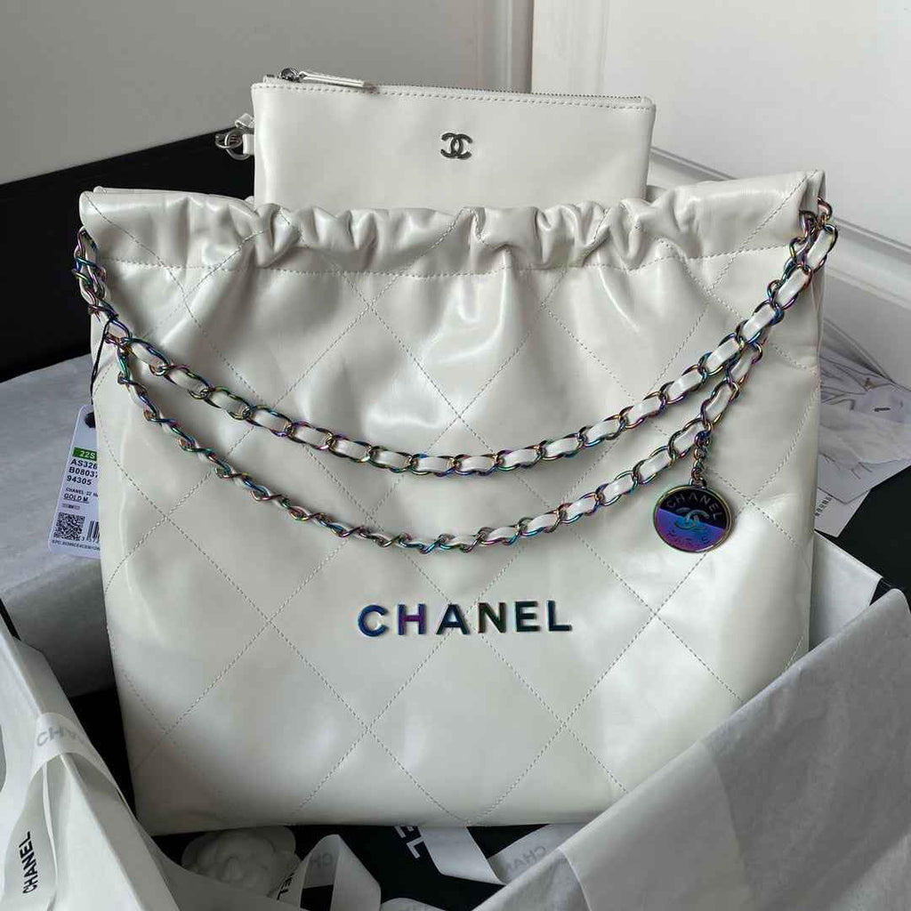 Chanel 22 Handbag AS3261 White Calfskin