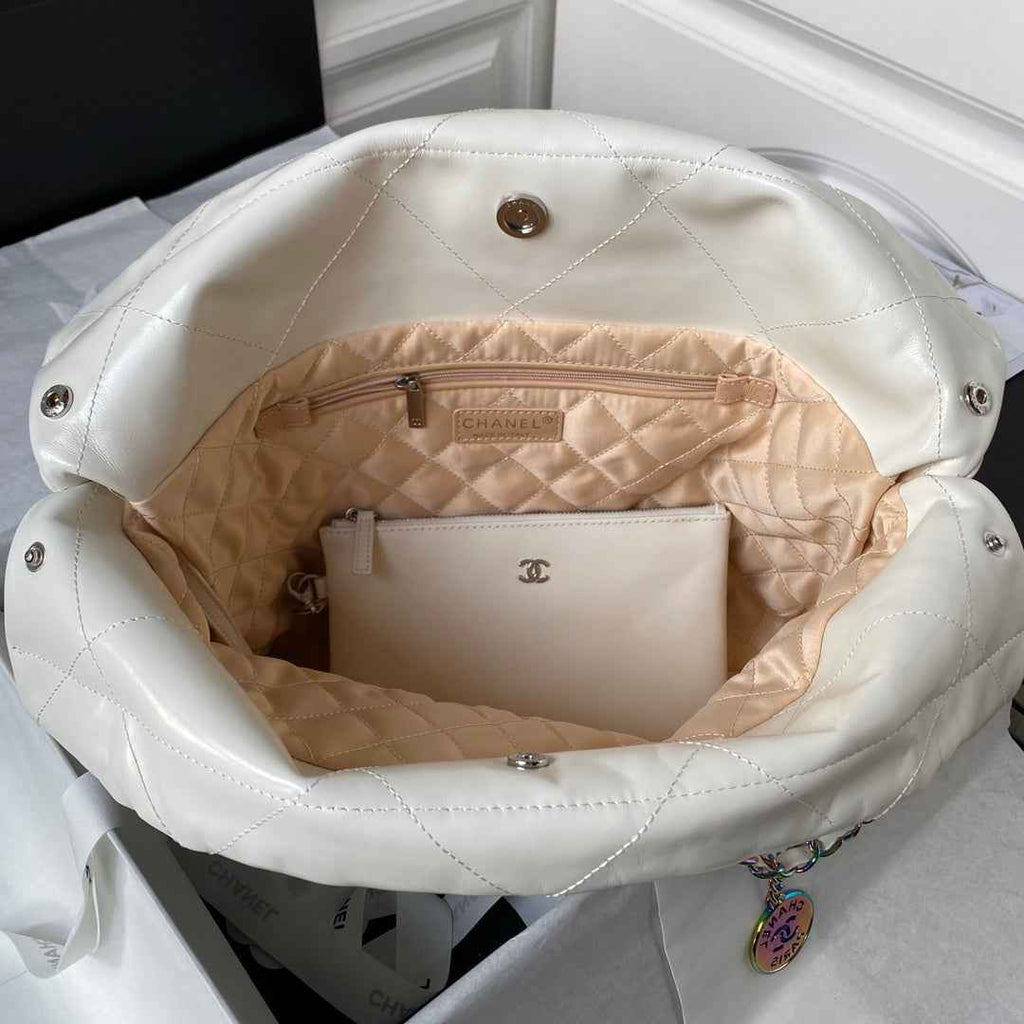 Chanel 22 Handbag AS3261 White Calfskin