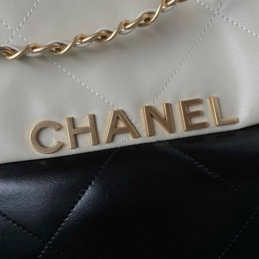 Chanel 22 Handbag AS3261 Black Beige Calfskin