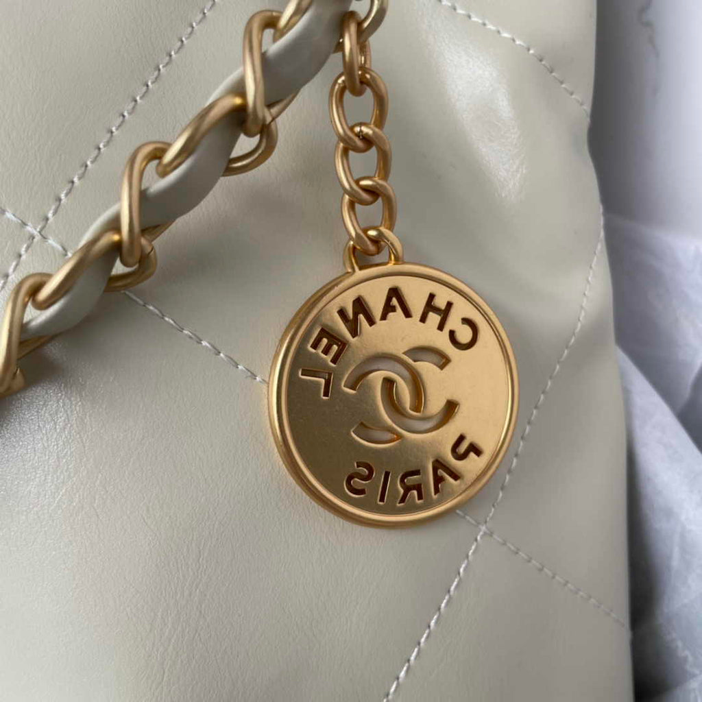 Chanel 22 Handbag AS3261 Black Beige Calfskin