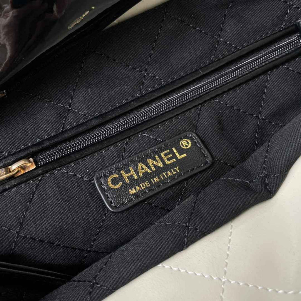 Chanel 22 Handbag AS3261 Black Beige Calfskin