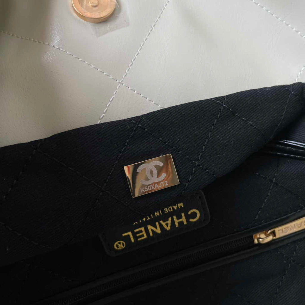 Chanel 22 Handbag AS3261 Black Beige Calfskin
