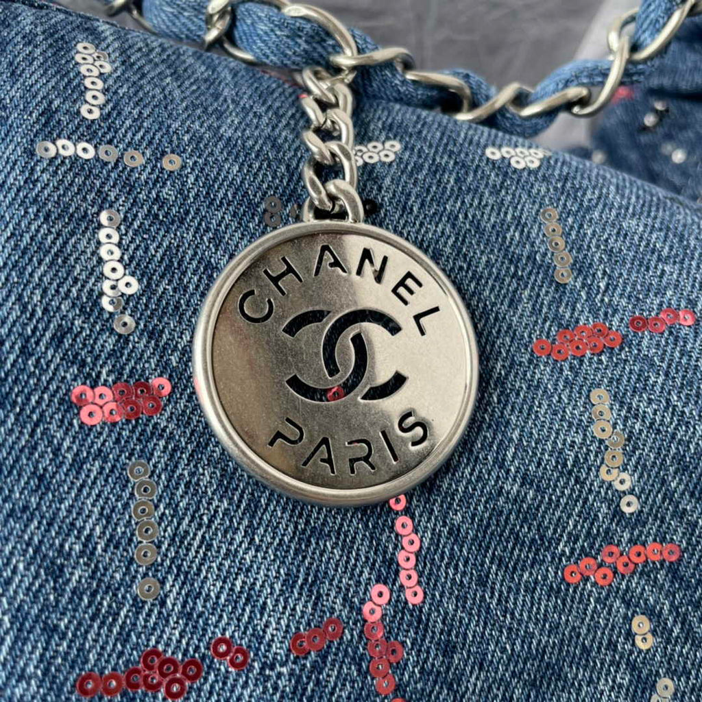 Chanel 22 Handbag AS3261 Blue Denim