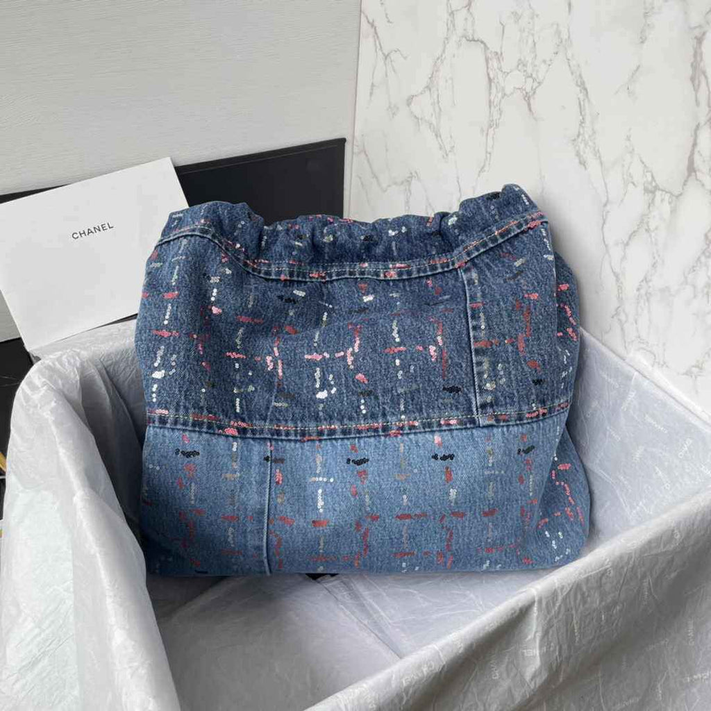 Chanel 22 Handbag AS3261 Blue Denim