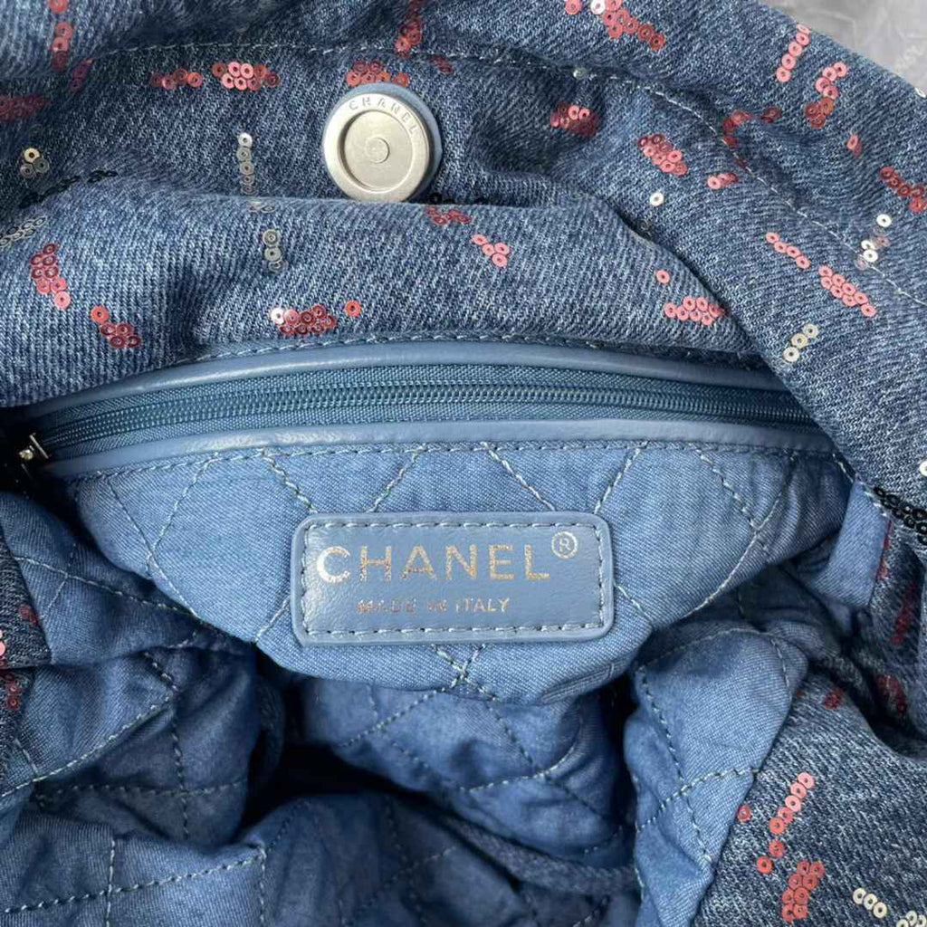 Chanel 22 Handbag AS3261 Blue Denim