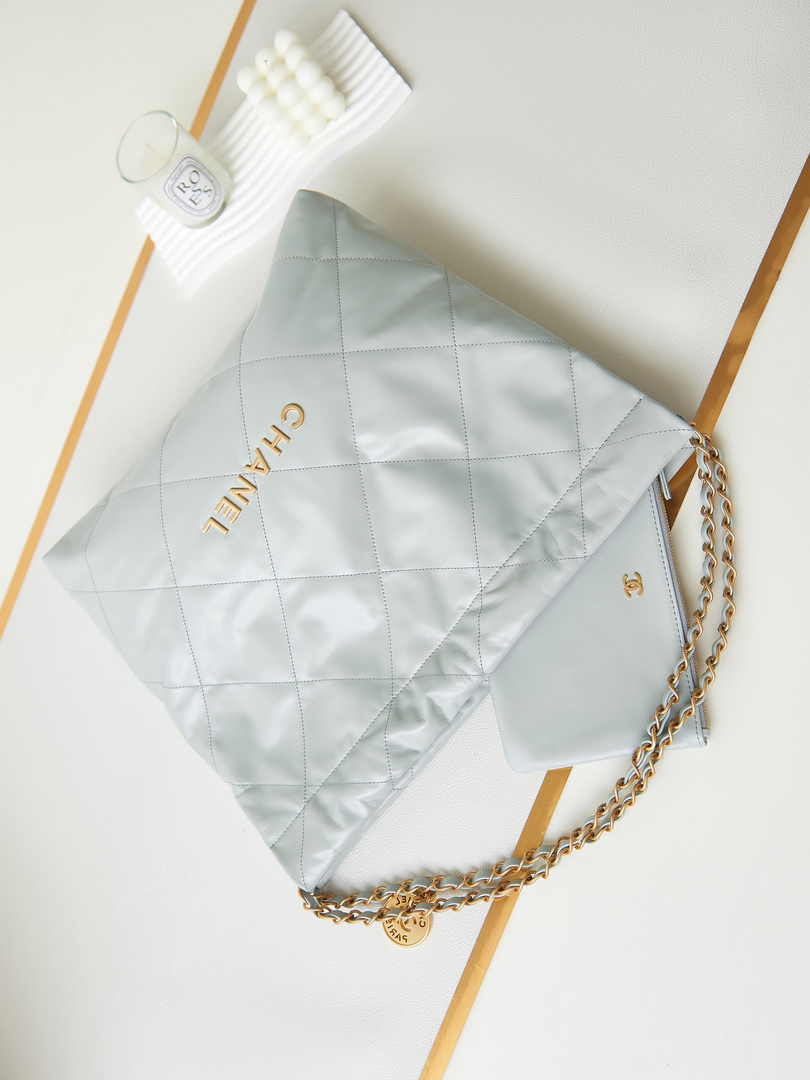 Chanel 22 Handbag AS3261 Calfskin Light Blue