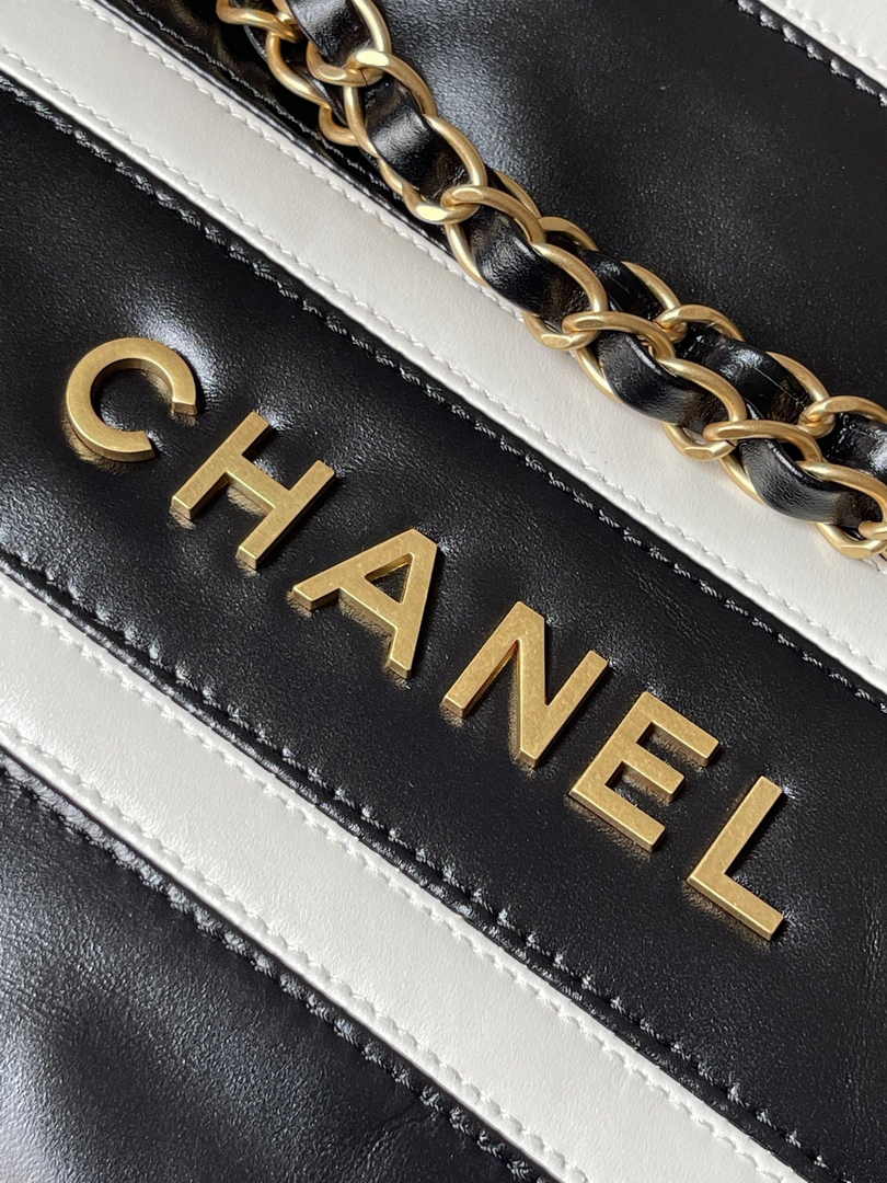 Chanel 22 Handbag AS3261 Black White Calfskin