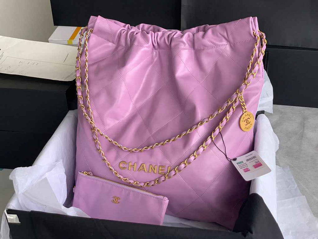 Chanel 22 Large Handbag AS3262 Shiny Calfskin Gold-Tone Metal Purple