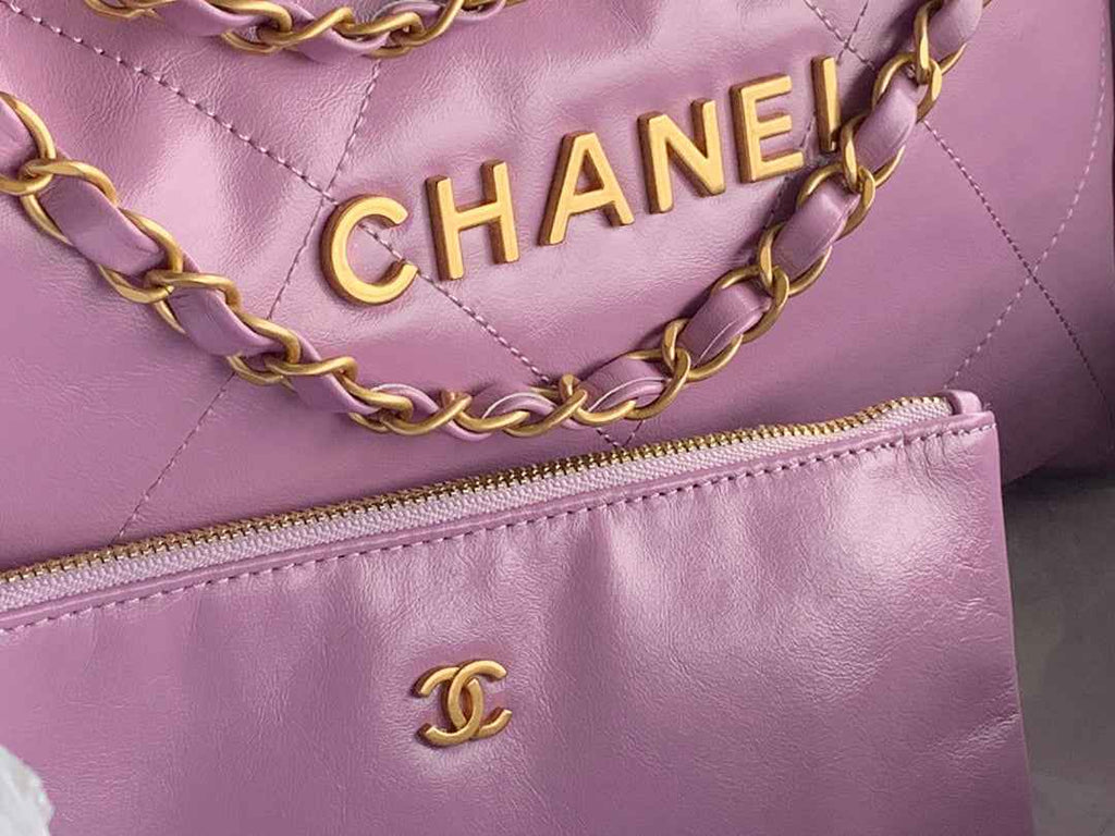 Chanel 22 Large Handbag AS3262 Shiny Calfskin Gold-Tone Metal Purple