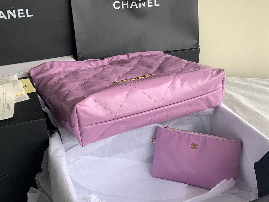 Chanel 22 Large Handbag AS3262 Shiny Calfskin Gold-Tone Metal Purple