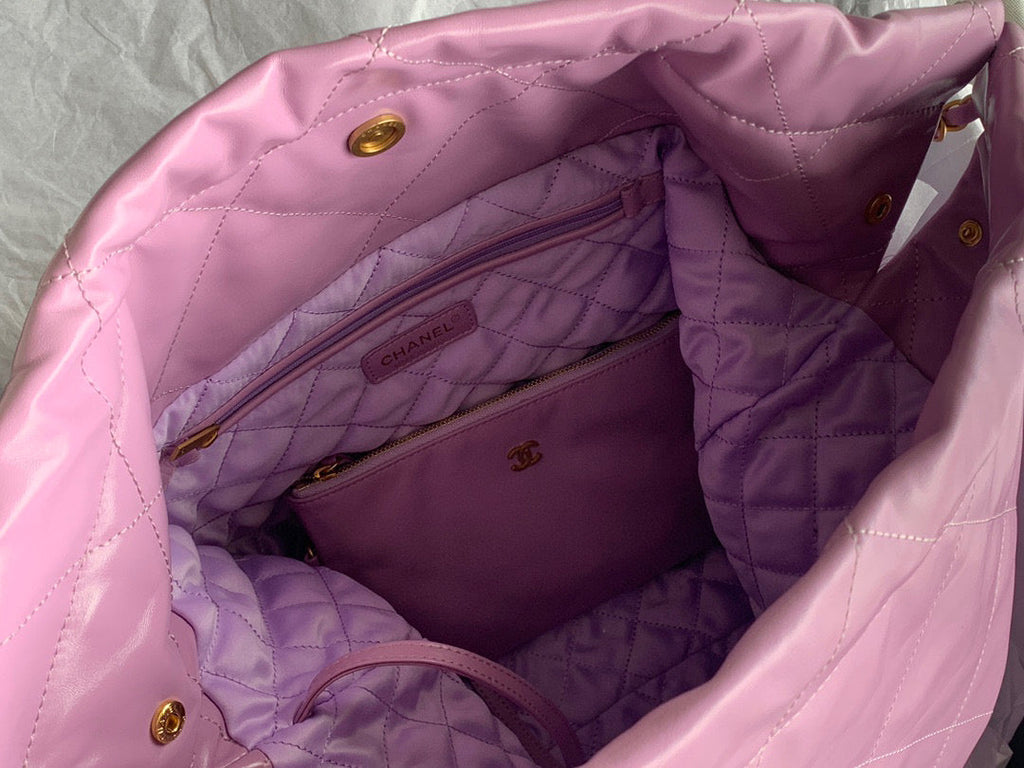 Chanel 22 Large Handbag AS3262 Shiny Calfskin Gold-Tone Metal Purple