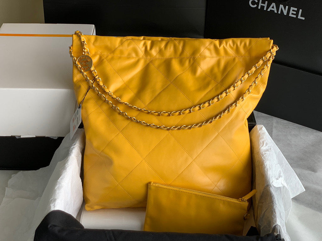 Chanel 22 Large Handbag AS3262 Shiny Calfskin Gold-Tone Metal Yellow