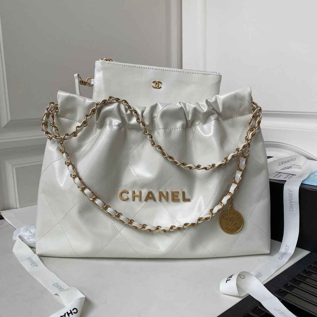 Chanel 22 Handbag AS4486 Calfskin In White