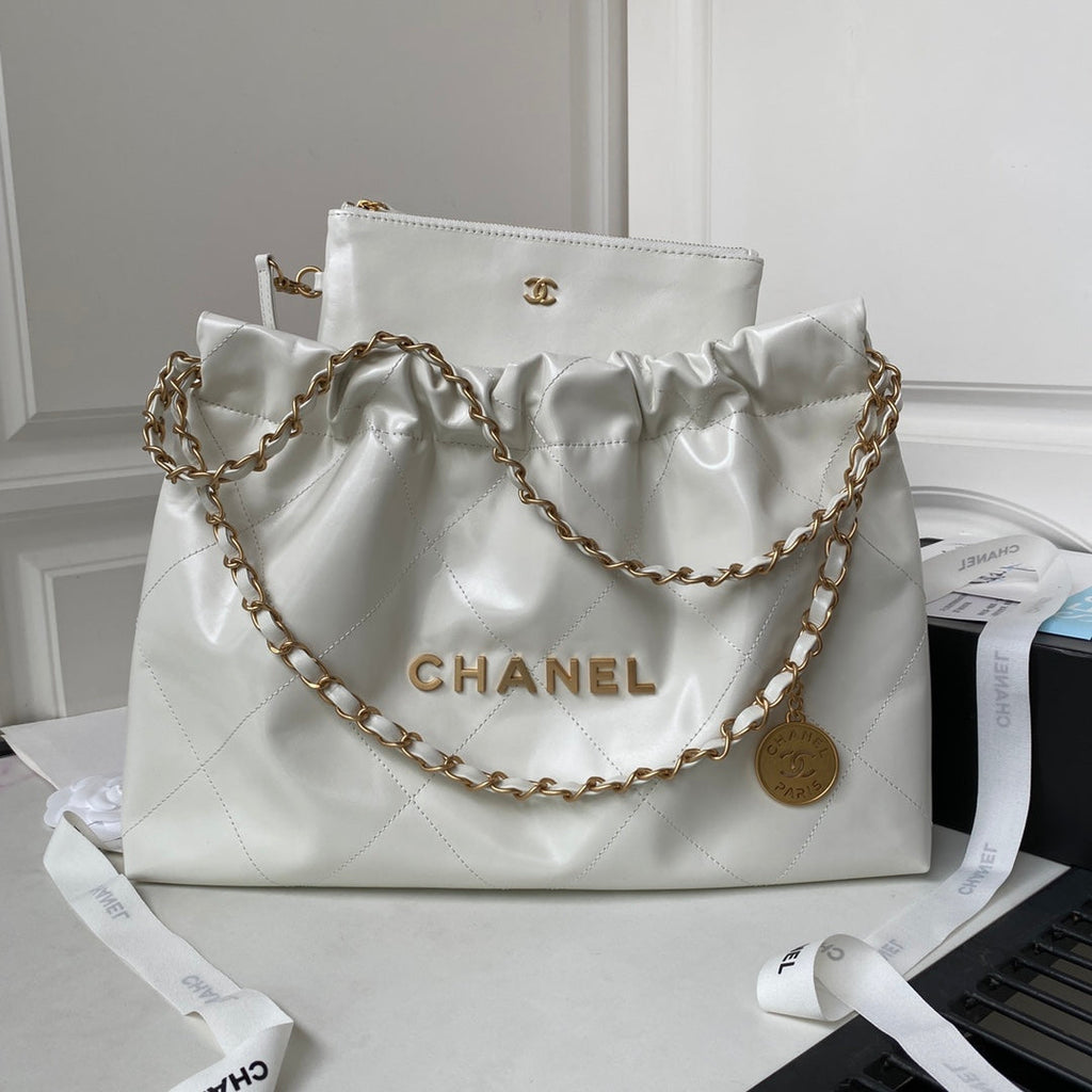 Chanel 22 Handbag AS4486 Calfskin In White