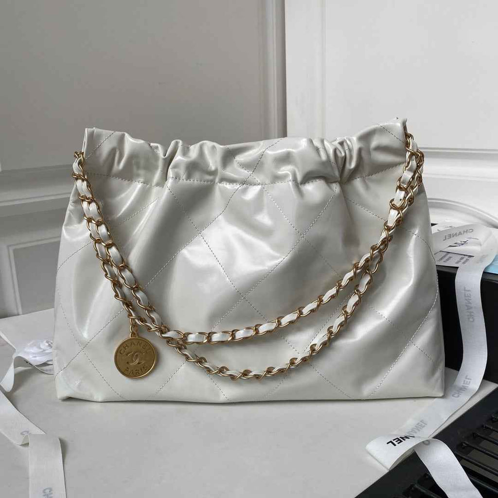 Chanel 22 Handbag AS4486 Calfskin In White