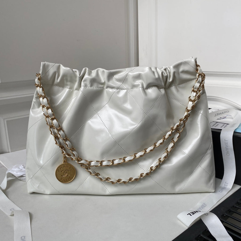 Chanel 22 Handbag AS4486 Calfskin In White