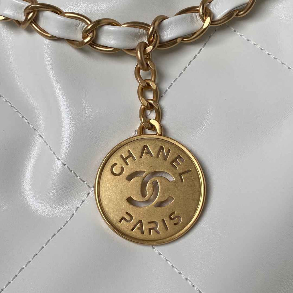 Chanel 22 Handbag AS4486 Calfskin In White