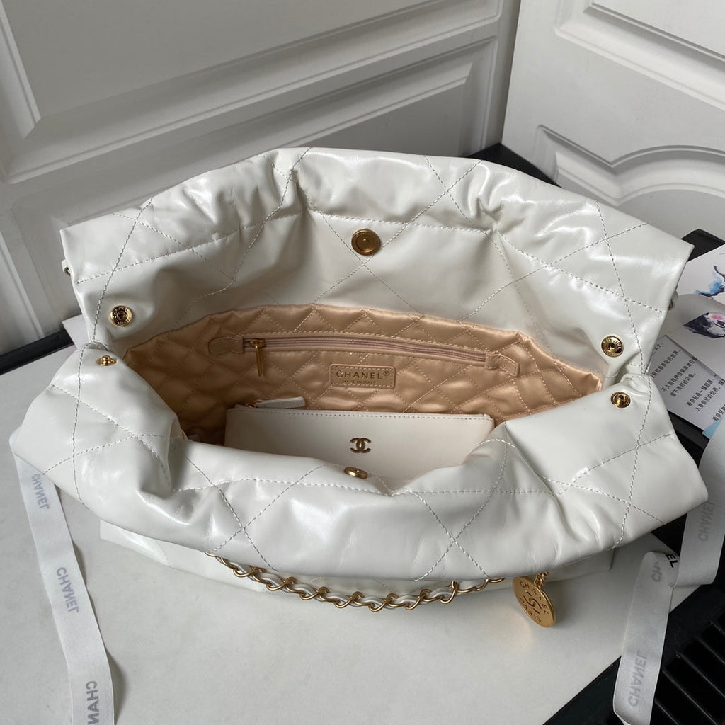 Chanel 22 Handbag AS4486 Calfskin In White