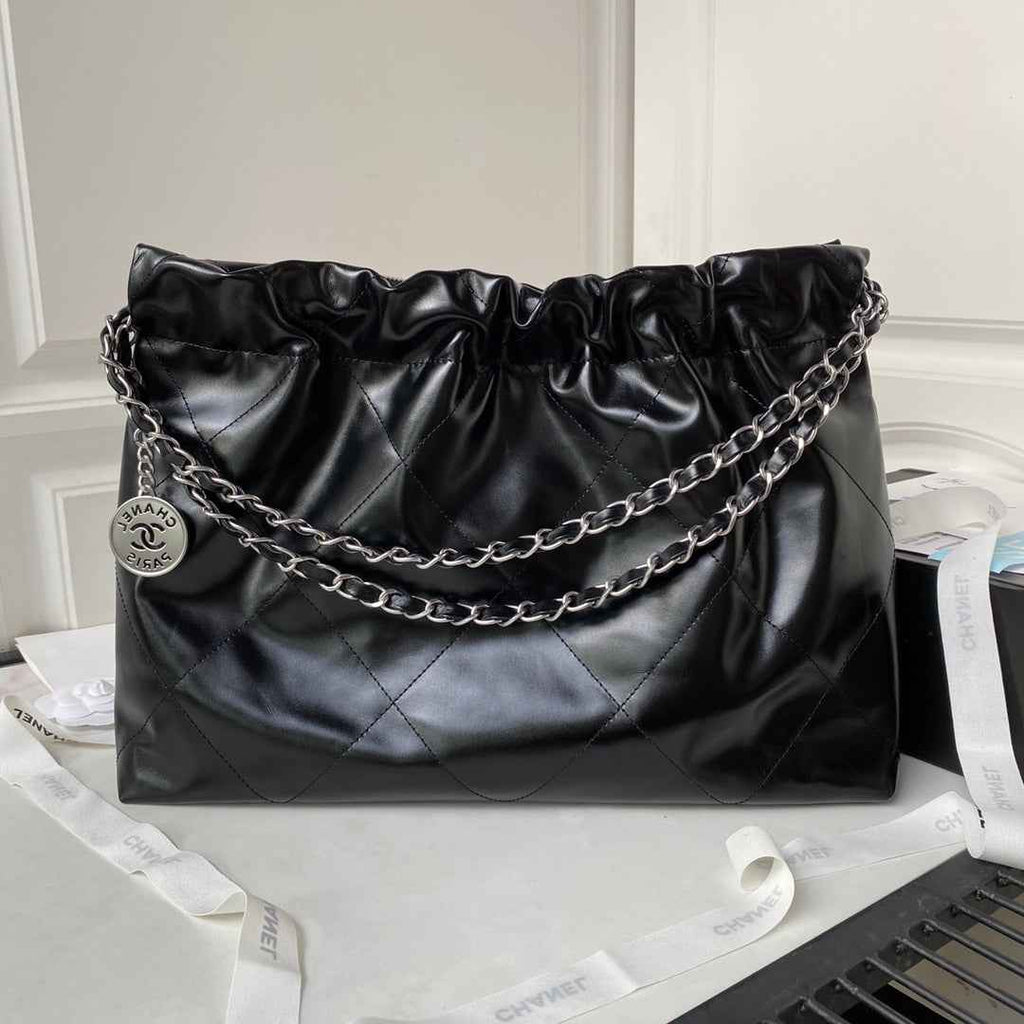Chanel 22 Handbag AS4486 Calfskin In Black Silver