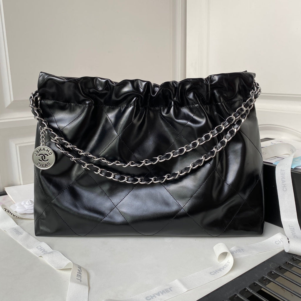Chanel 22 Handbag AS4486 Calfskin In Black Silver