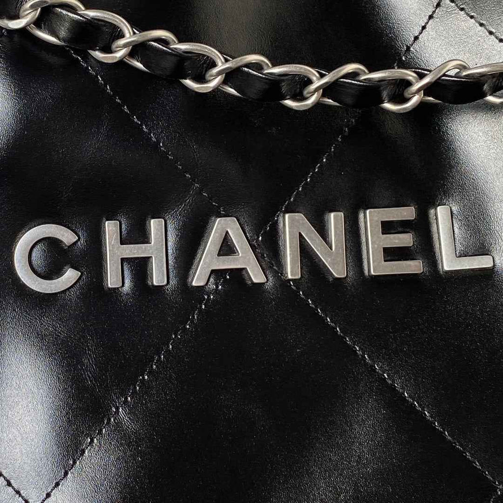 Chanel 22 Handbag AS4486 Calfskin In Black Silver
