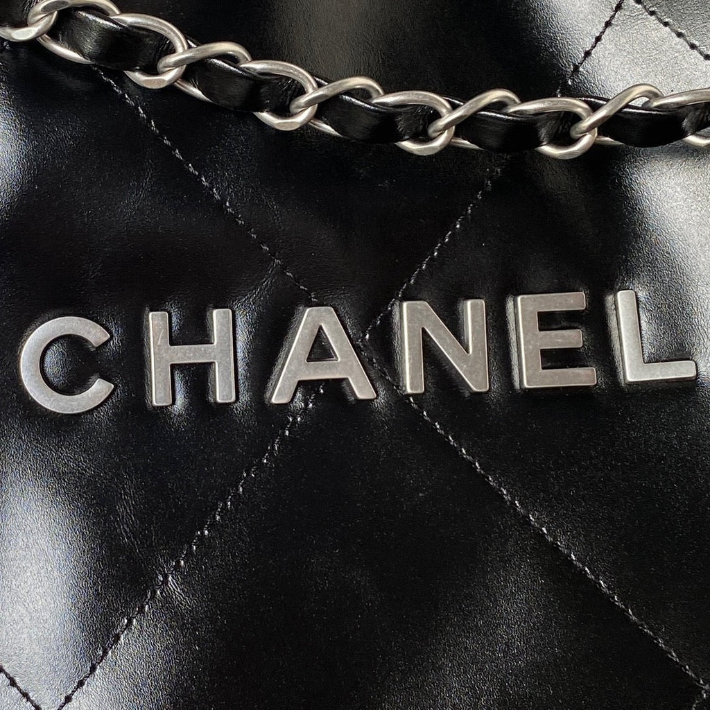Chanel 22 Handbag AS4486 Calfskin In Black Silver