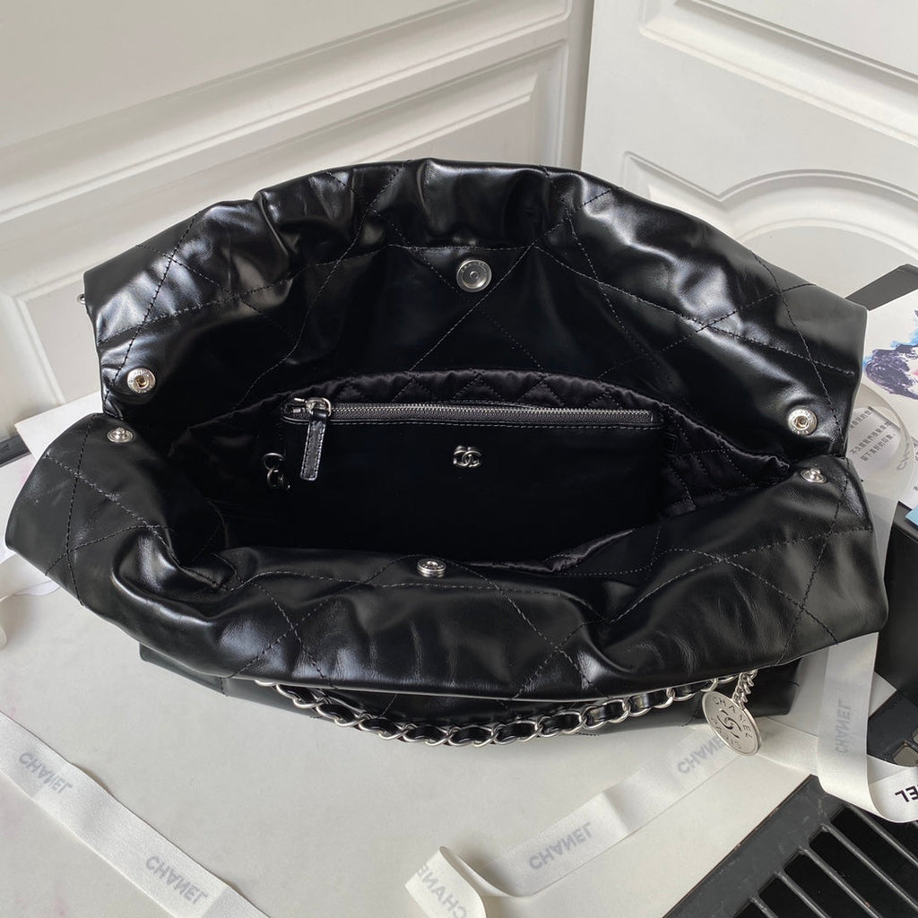 Chanel 22 Handbag AS4486 Calfskin In Black Silver