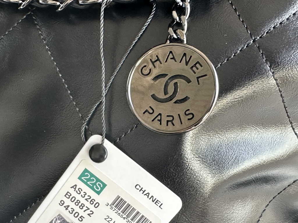 Chanel 22 Large Handbag AS3262 Shiny Calfskin Black-Tone Metal