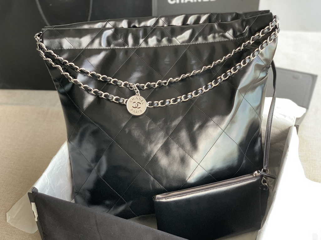 Chanel 22 Large Handbag AS3262 Shiny Calfskin Silver-Tone Metal