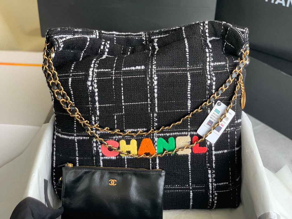 Chanel 22 Large Handbag AS3262 Clothes Gold-Tone Metal Black