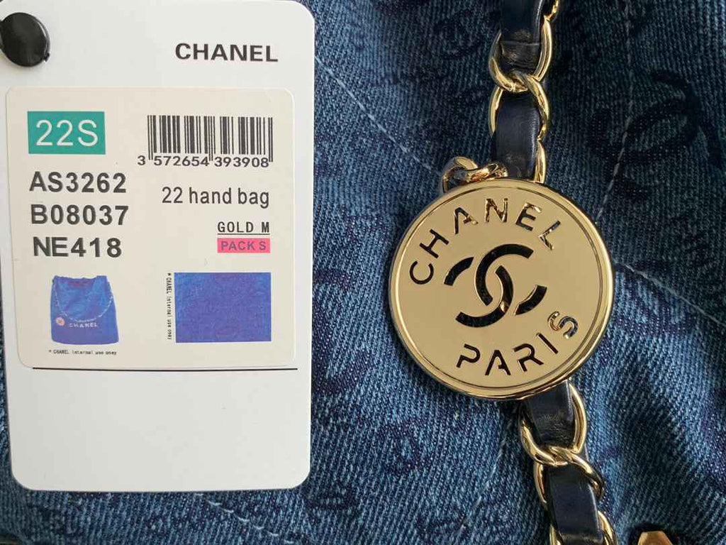 Chanel 22 Large Handbag AS3262 Clothes Gold-Tone Metal Blue