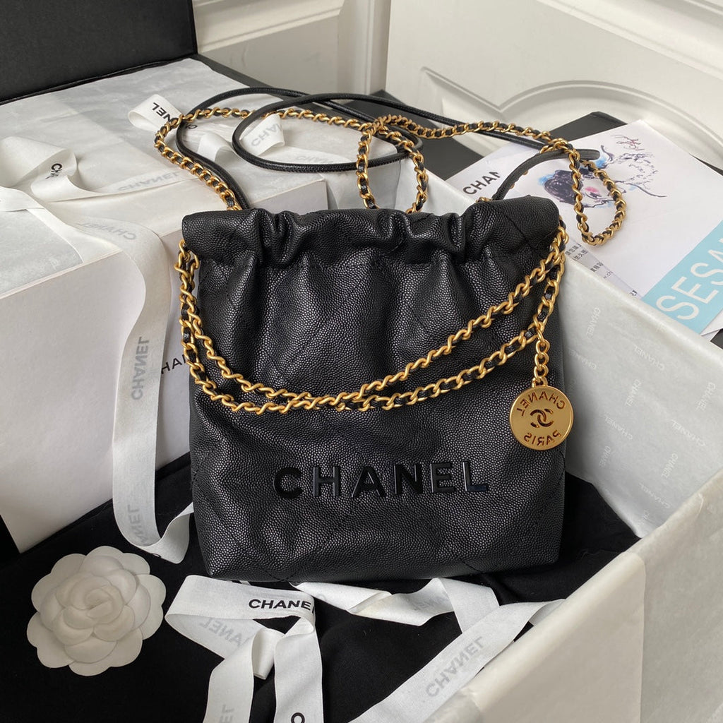 Chanel 22 Mini bag AS3980 Shiny Grained Calfskin Gold-Tone Black