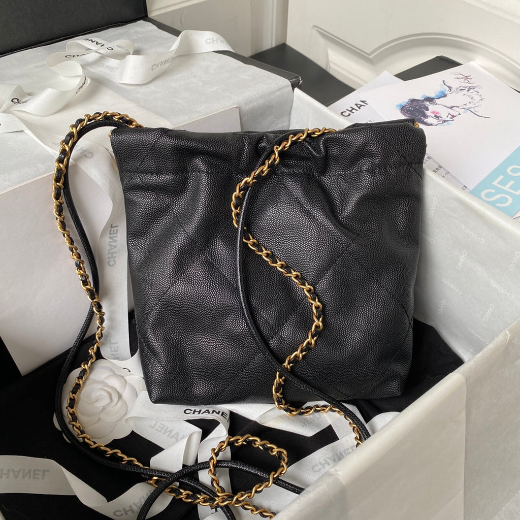 Chanel 22 Mini bag AS3980 Shiny Grained Calfskin Gold-Tone Black