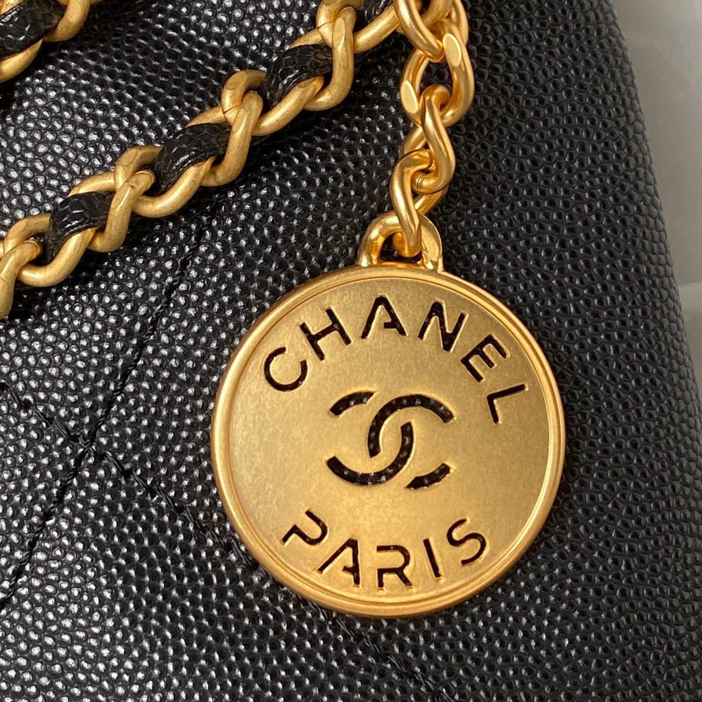 Chanel 22 Mini bag AS3980 Shiny Grained Calfskin Gold-Tone Black