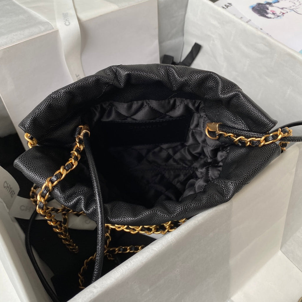 Chanel 22 Mini bag AS3980 Shiny Grained Calfskin Gold-Tone Black