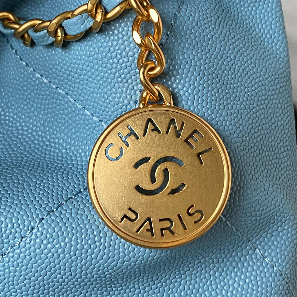 Chanel 22 Mini bag AS3980 Shiny Grained Calfskin Gold-Tone Blue
