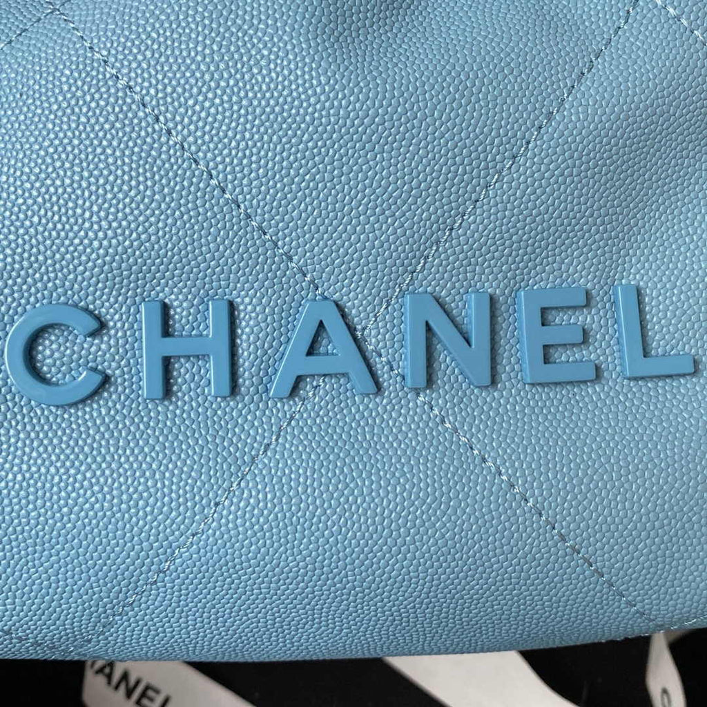 Chanel 22 Mini bag AS3980 Shiny Grained Calfskin Gold-Tone Blue