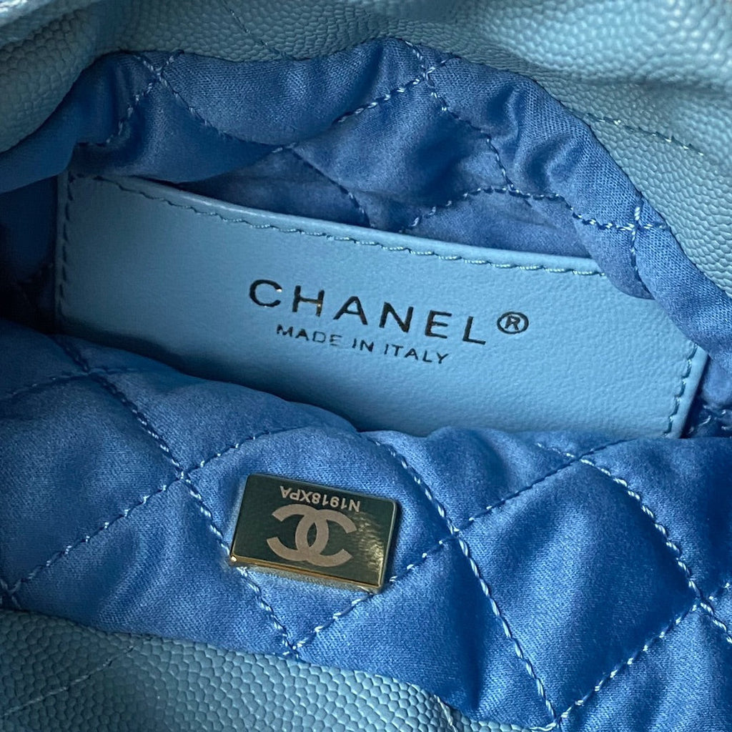 Chanel 22 Mini bag AS3980 Shiny Grained Calfskin Gold-Tone Blue