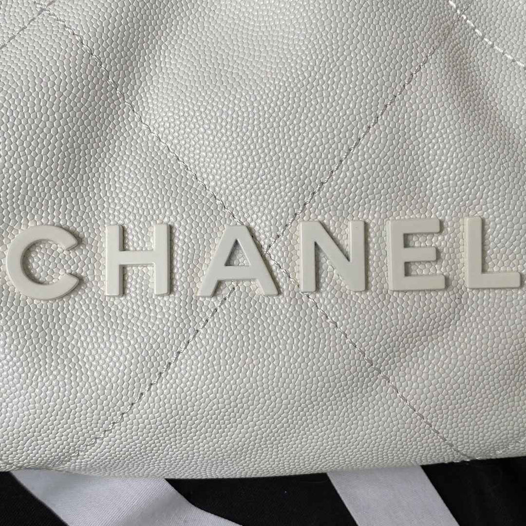 Chanel 22 Mini bag AS3980 Shiny Grained Calfskin Gold-Tone White